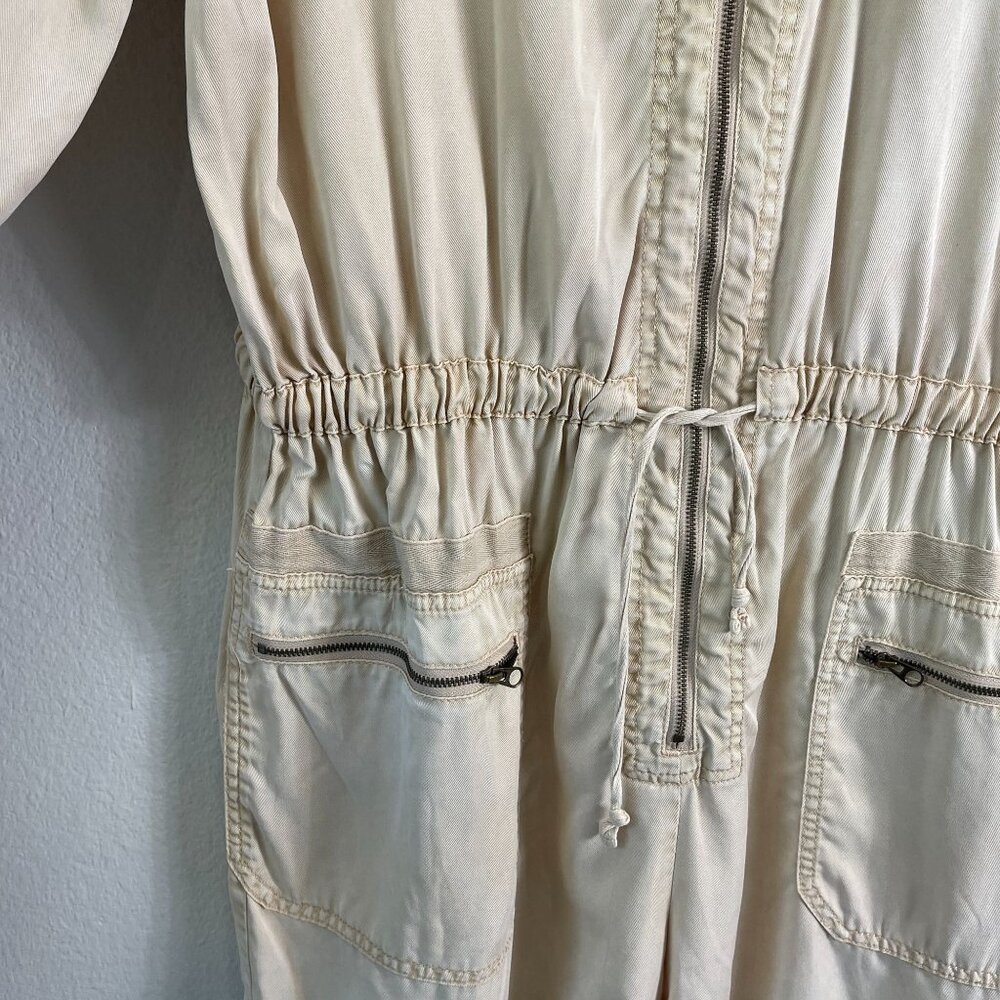 Anthropologie Womens XL Beige Lyocell Drawstring Waist Utility Romper - Picture 7 of 8
